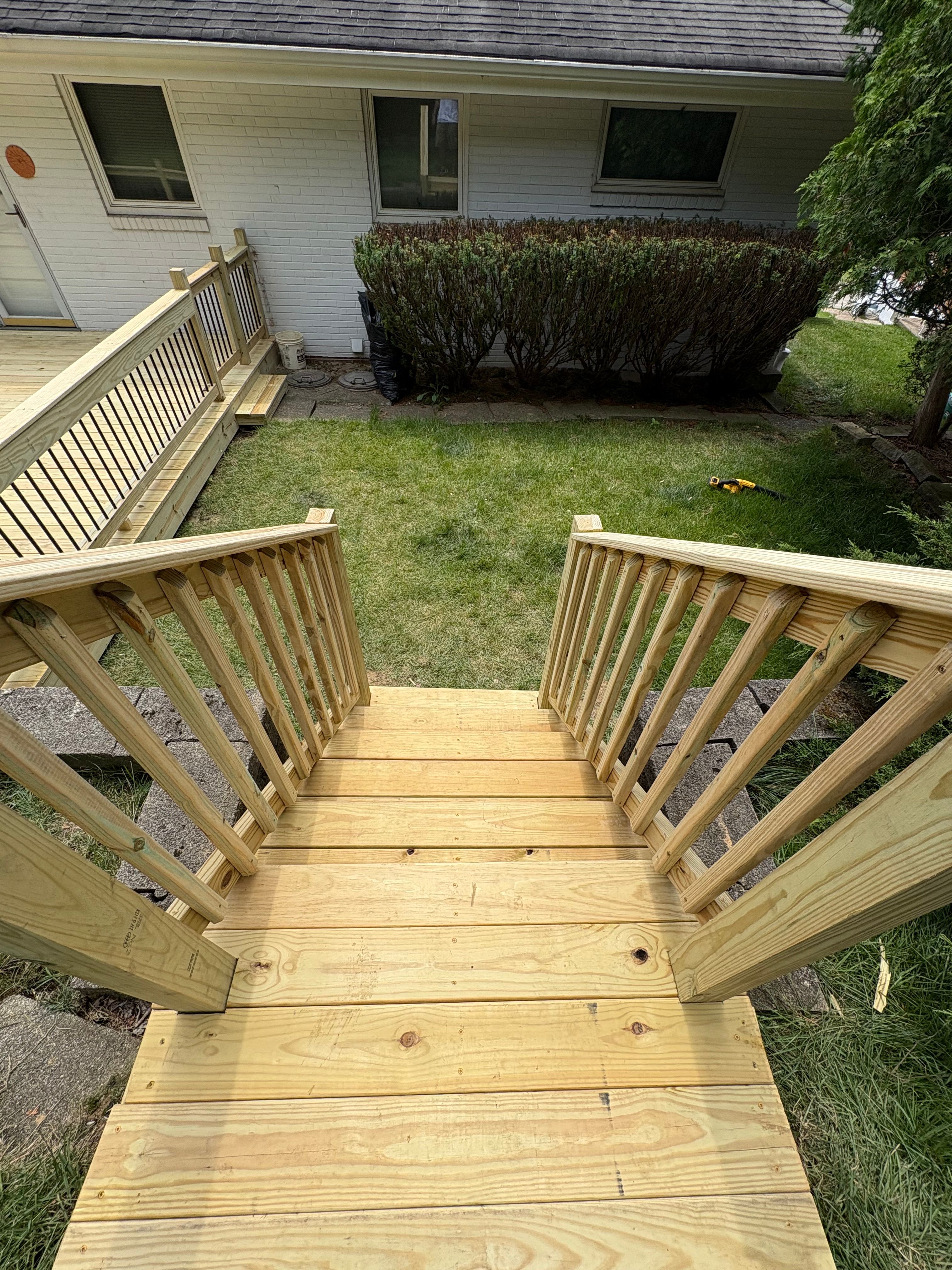 New pressure treated steps and landing seen from above